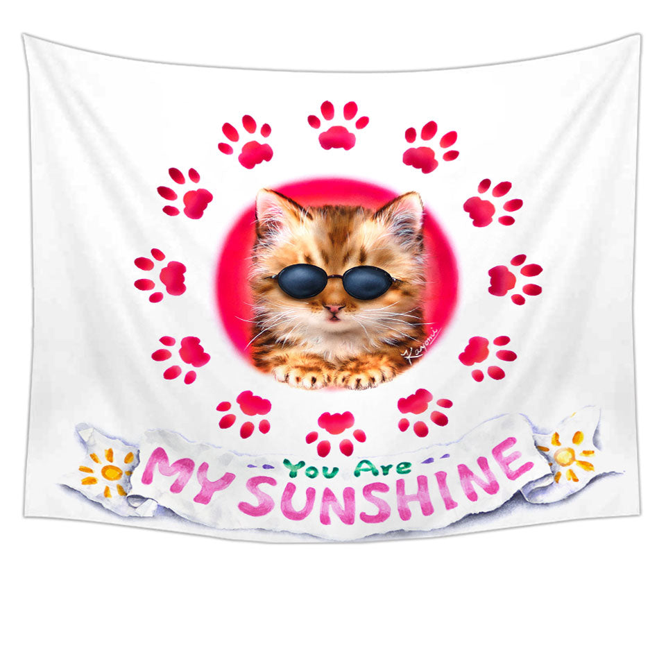 Funny Wall Decor Sunglasses Cat Quote and Paws Tapestry