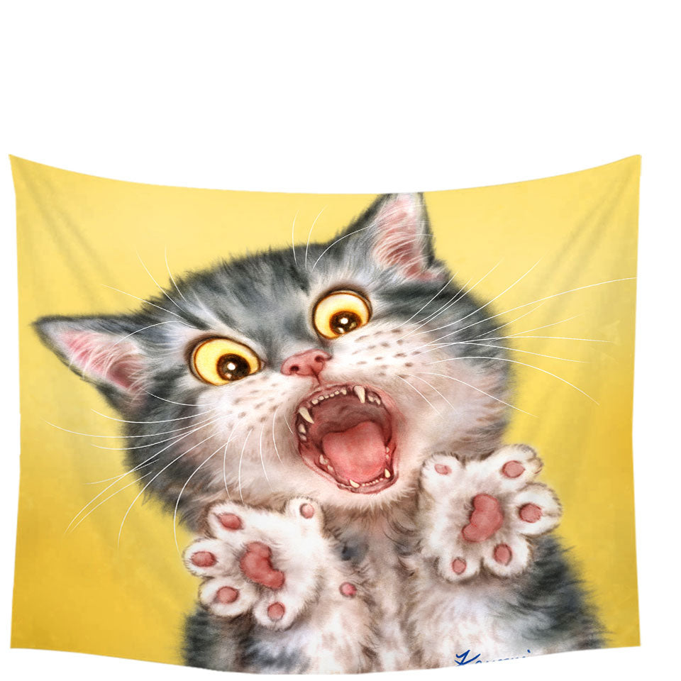 Funny Wall Decor Tapestries Painted Cats Screaming Grey Kitten