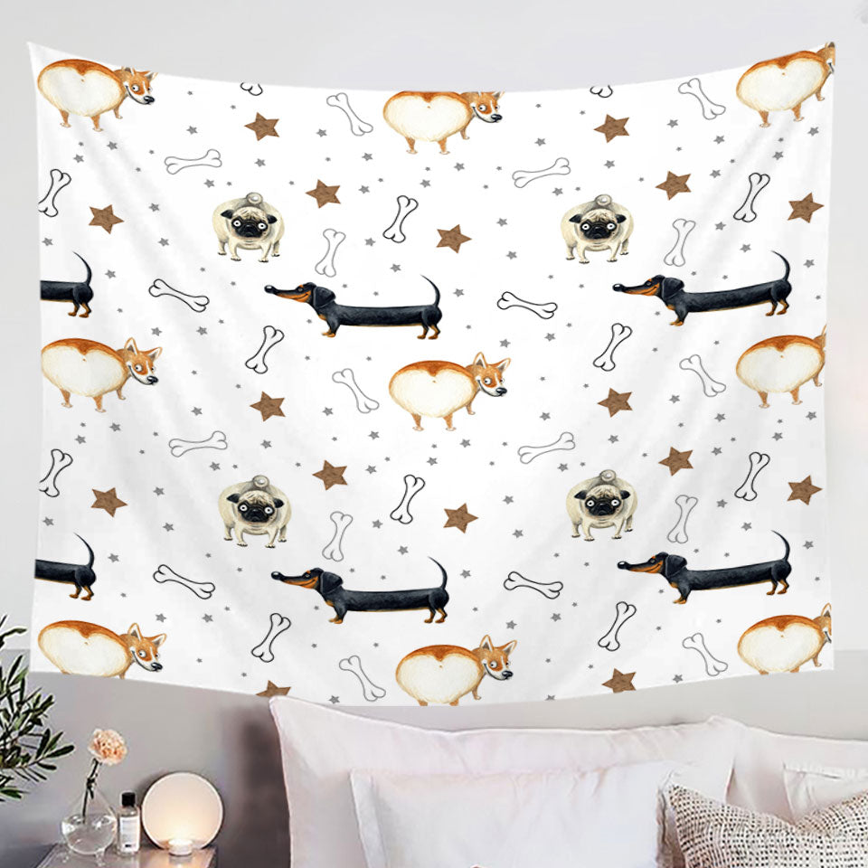 Funny Wall Decor Tapestry with Dogs and Bones Pattern