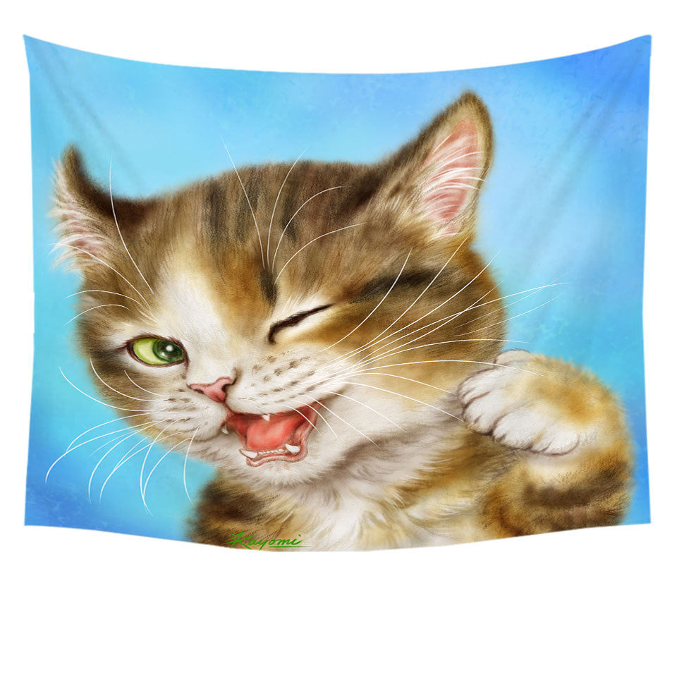 Funny Wall Decor for Kids Cats Winking Little Kitty