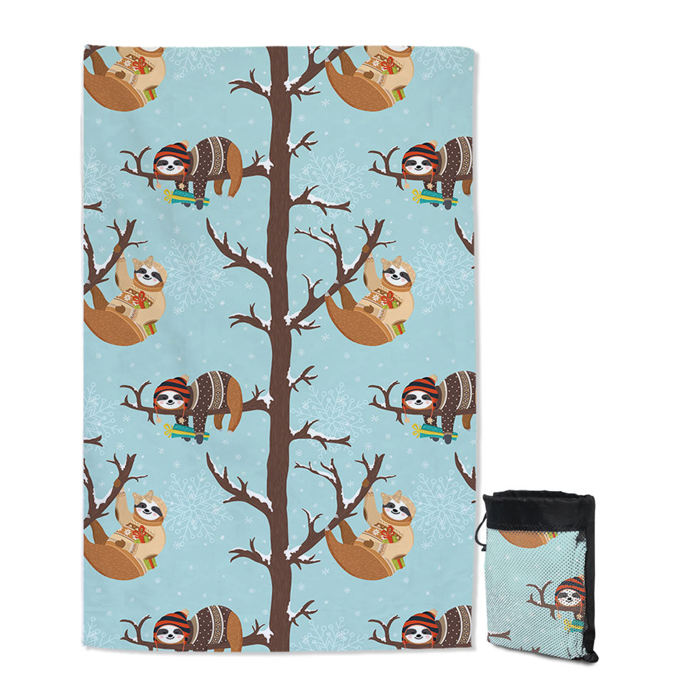 Funny Wintery Sloths Beach Towels