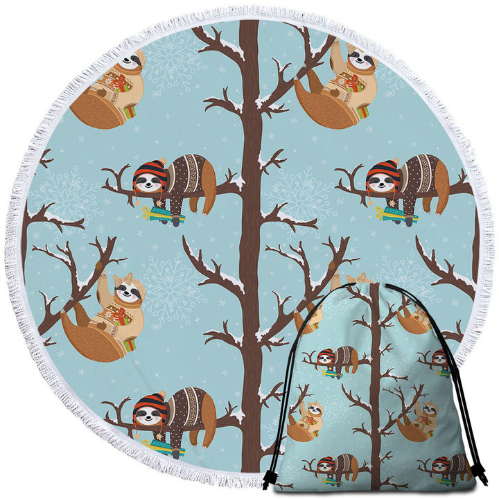 Funny Wintery Sloths Big Beach Towels