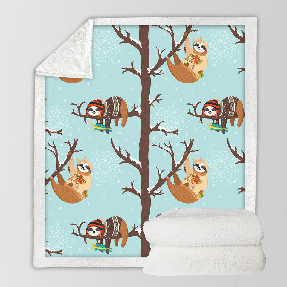 Funny Wintery Sloths Blankets