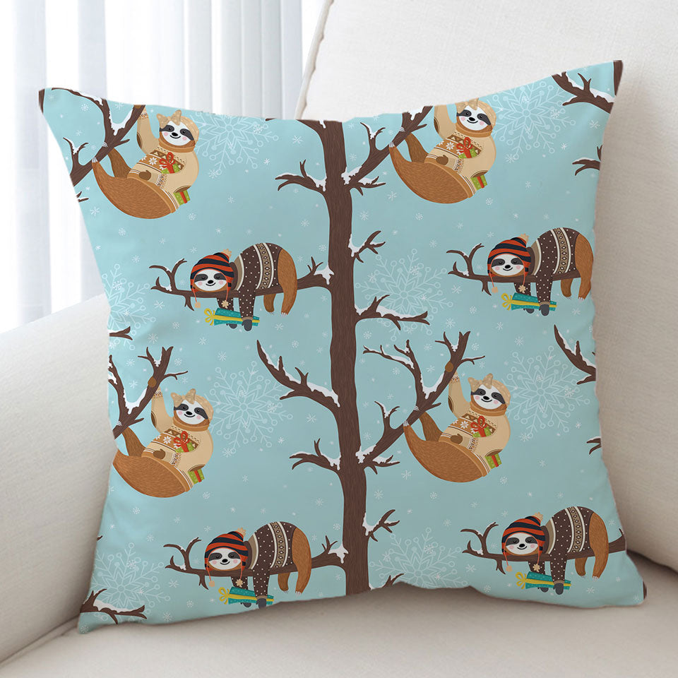 Funny Wintery Sloths Cushion Covers
