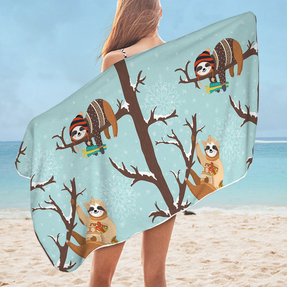 Funny Wintery Sloths Pool Towels