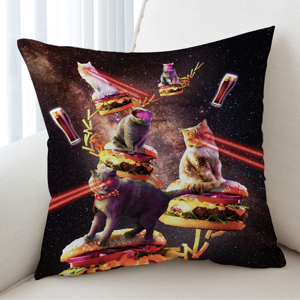 Funny and Cool Galaxy Cat on Cheeseburger Cushion