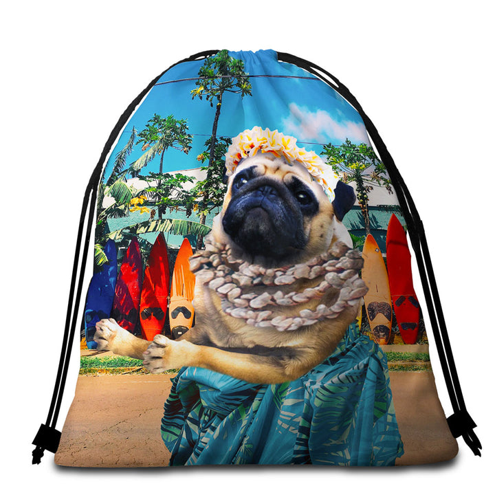 Funny and Cute Aloha Girl Pug Dog Beach Towel Pack