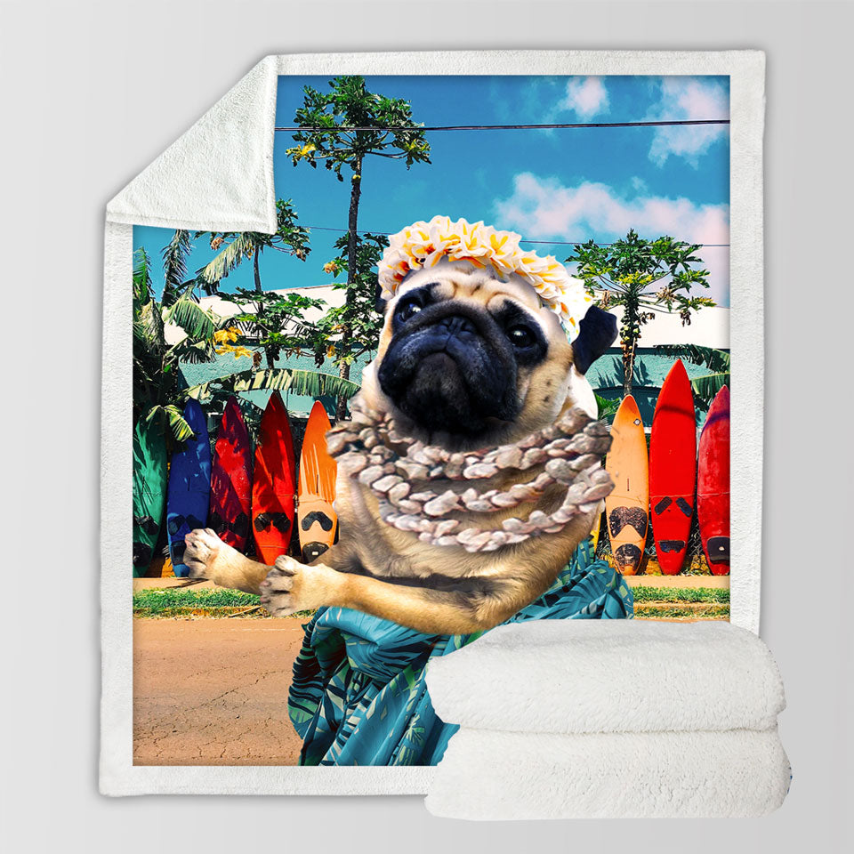 products/Funny-and-Cute-Aloha-Girl-Pug-Dog-Sherpa-Blanket