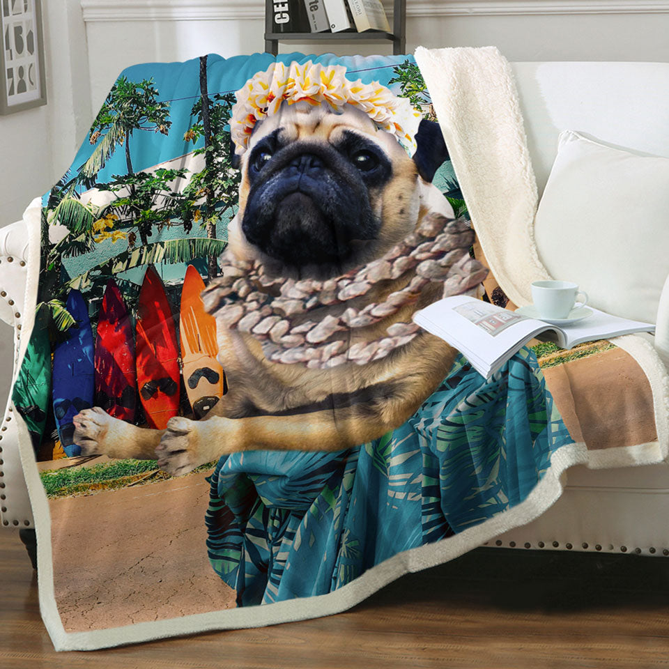products/Funny-and-Cute-Aloha-Girl-Pug-Dog-Throw-Blanket