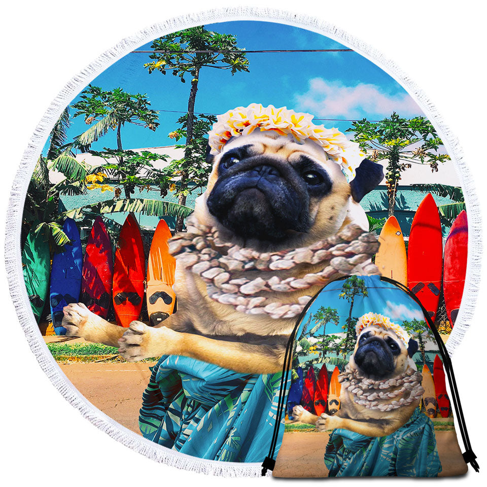 Funny and Cute Aloha Girl Pug Travel Beach Towel