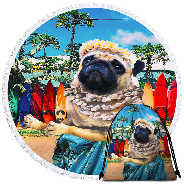 Funny and Cute Aloha Girl Pug Travel Beach Towel