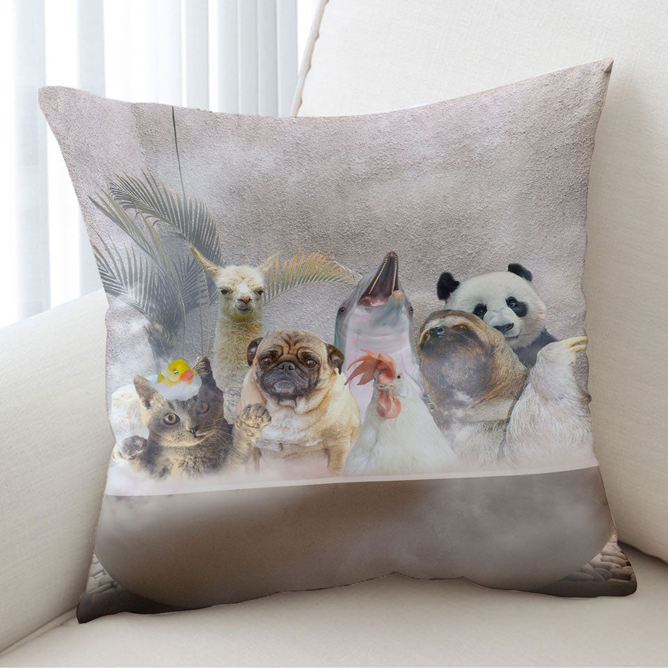 Funny and Cute Animals Cushion Covers Taking a Bath