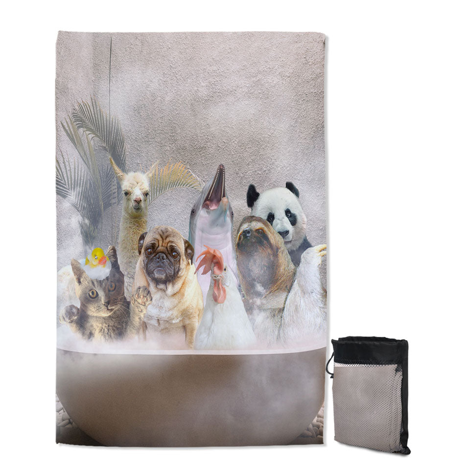 Funny and Cute Animals Quick Dry Beach Towel Taking a Bath