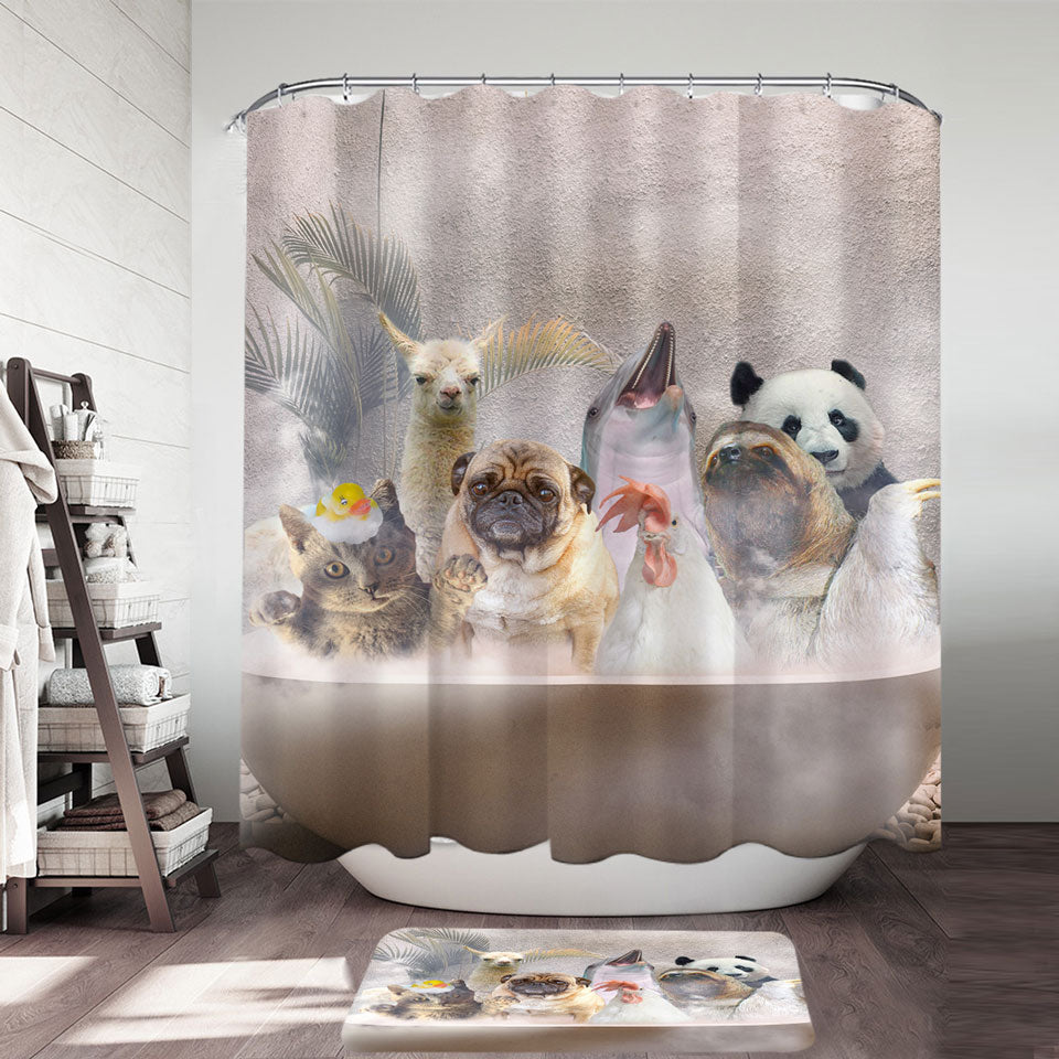 Funny and Cute Animals Shower Curtains Taking a Bath