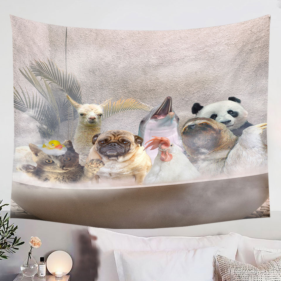 Funny-and-Cute-Animals-Tapestry-Taking-a-Bath