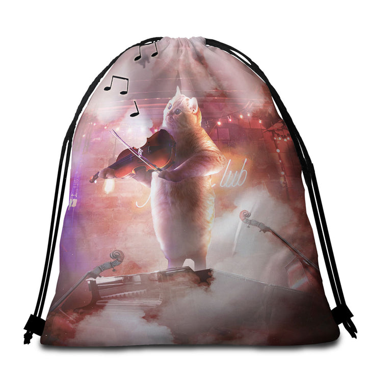 Funny and Cute Beach Bags for Towel Cat Playing Violin