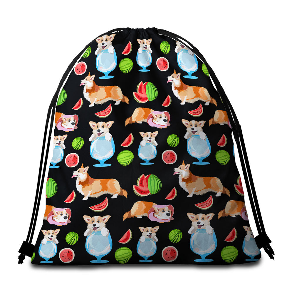 Funny and Cute Corgi Dog Beach Bags and Towels