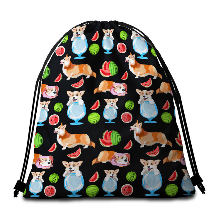 Funny and Cute Corgi Dog Beach Bags and Towels