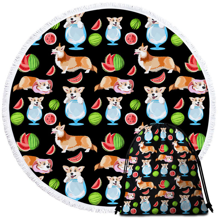 Funny and Cute Corgi Dog Circle Beach Towel