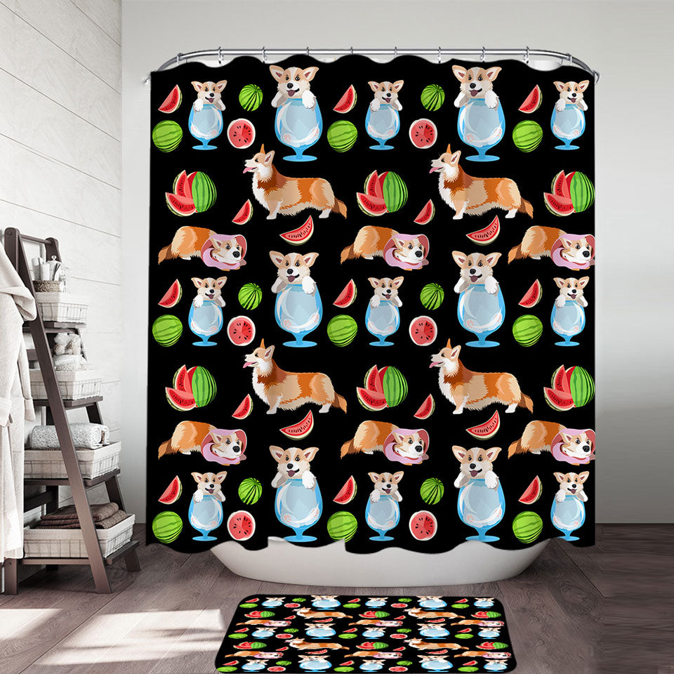 Funny and Cute Corgi Dog Fabric Shower Curtains