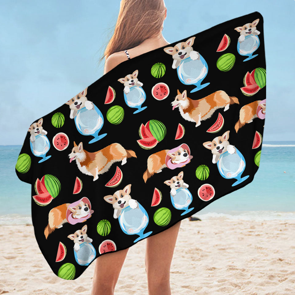 Funny and Cute Corgi Dog Lightweight Beach Towel