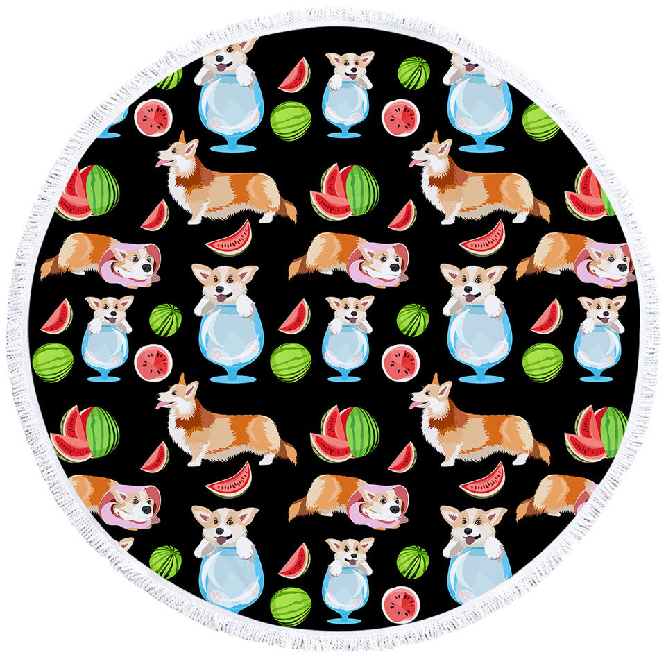Funny and Cute Corgi Dog Round Beach Towel