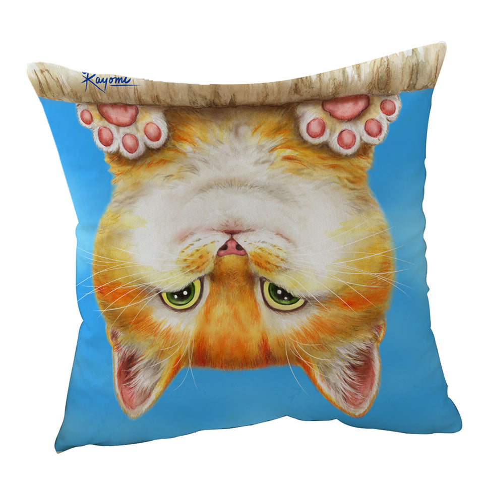 Funny and Cute Cushion Cover Ginger Cat on a Branch
