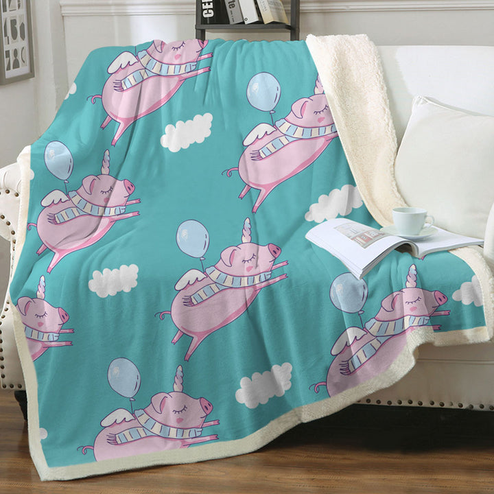 Funny and Cute Fleece Blankets Flying Unicorn Pigs