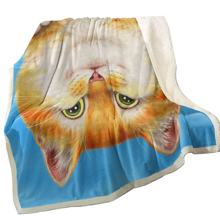 Funny and Cute Fleece Blankets Ginger Cat on a Branch