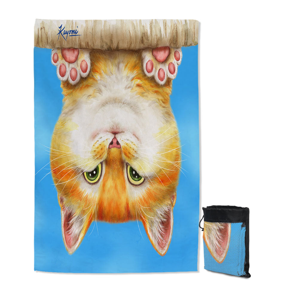 Funny and Cute Lightweight Beach Towel Ginger Cat on a Branch