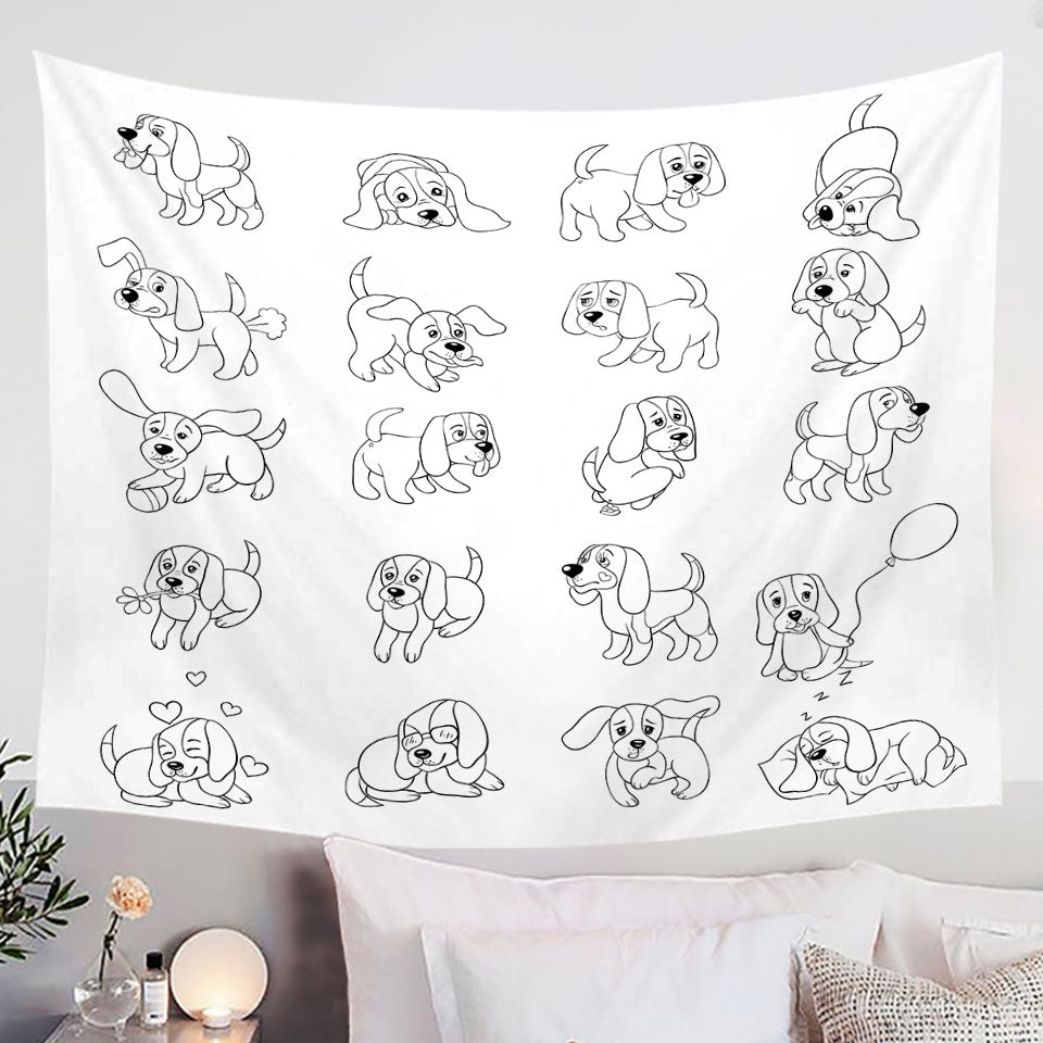 Funny and Cute Puppy Drawings Hanging Fabric On Wall
