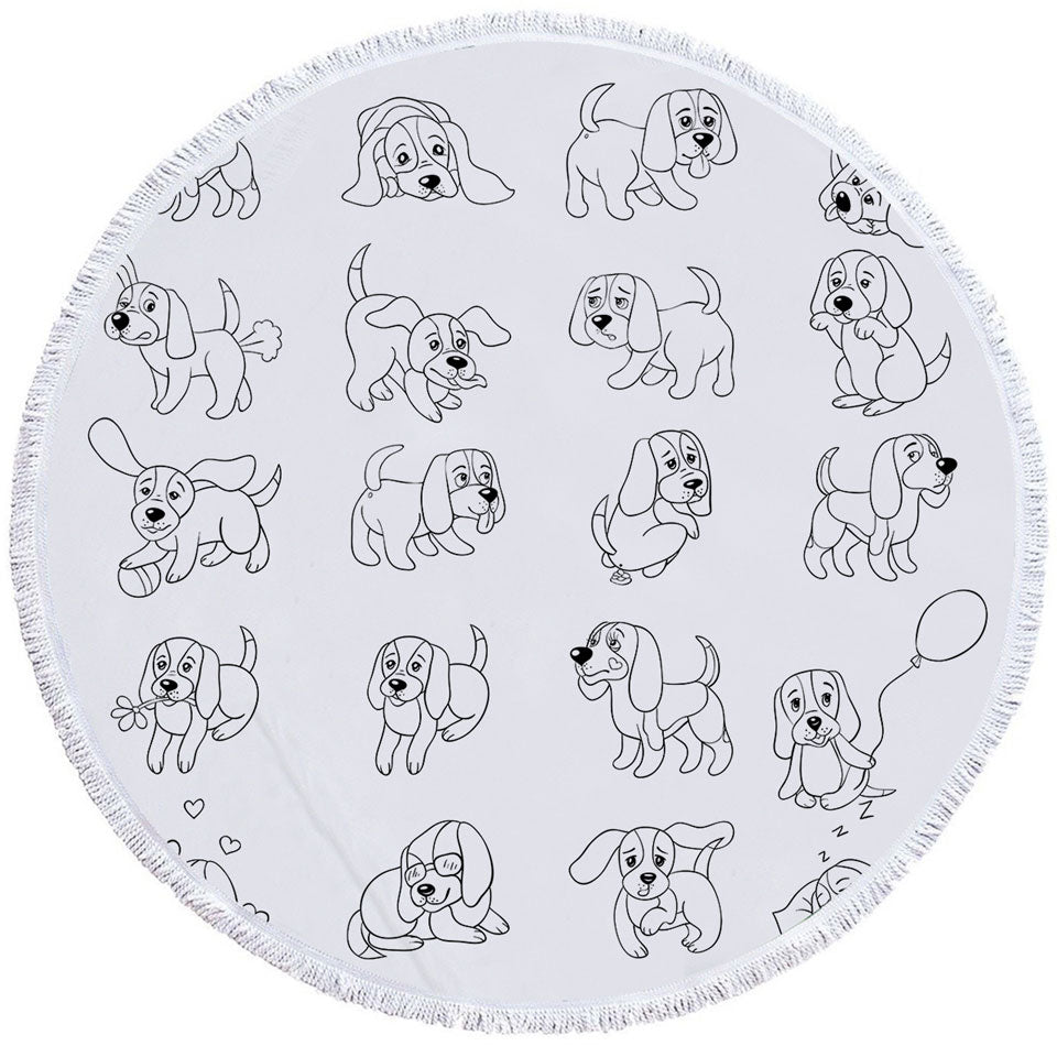 Funny and Cute Puppy Round Beach Towel for Kids