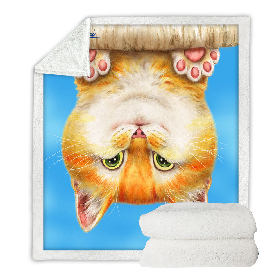 Funny and Cute Sherpa Blanket Ginger Cat on a Branch