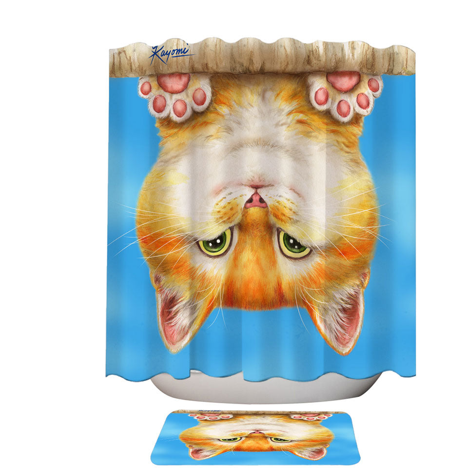 Funny and Cute Shower Curtain Ginger Cat on a Branch
