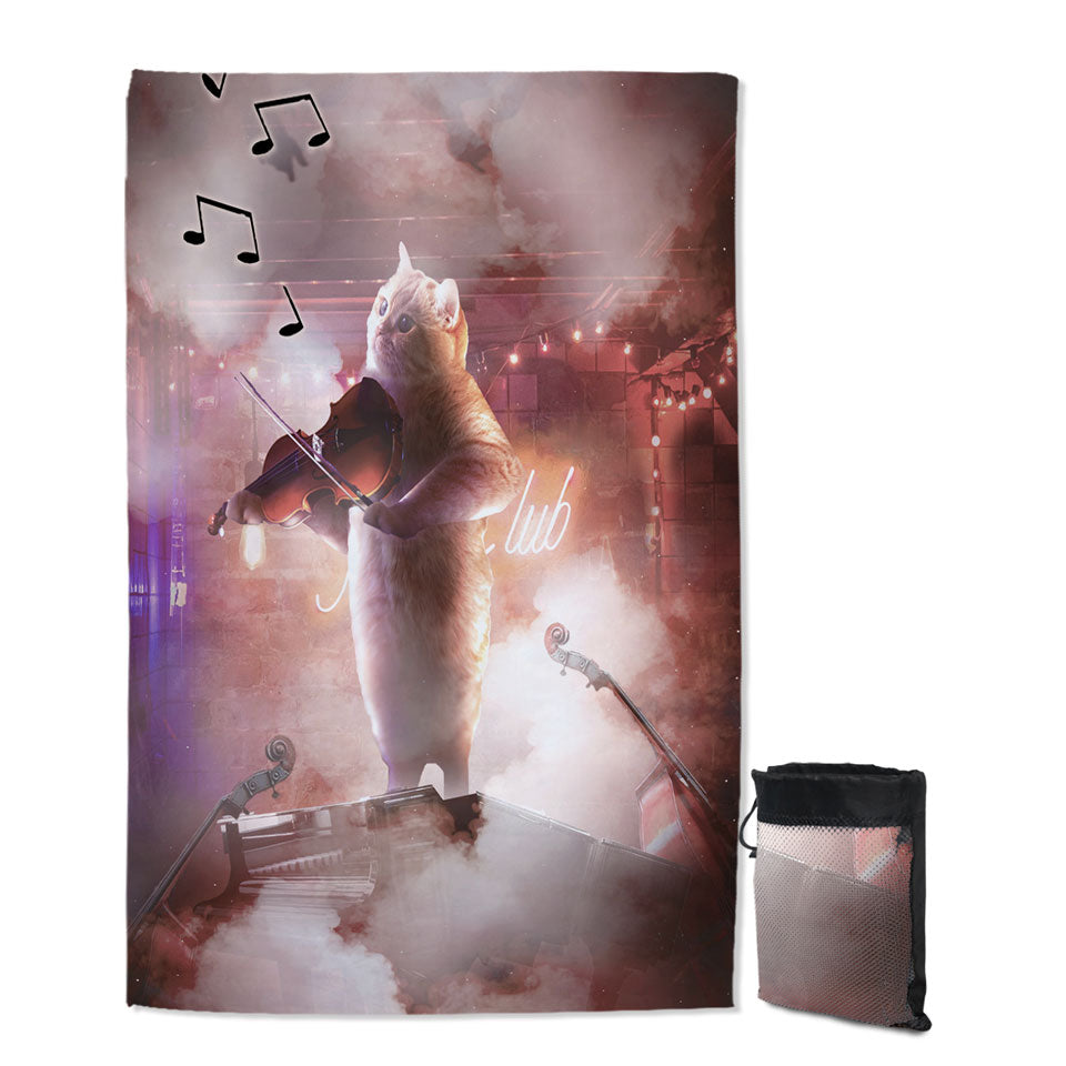 Funny and Cute Travel Beach Towel Cat Playing Violin