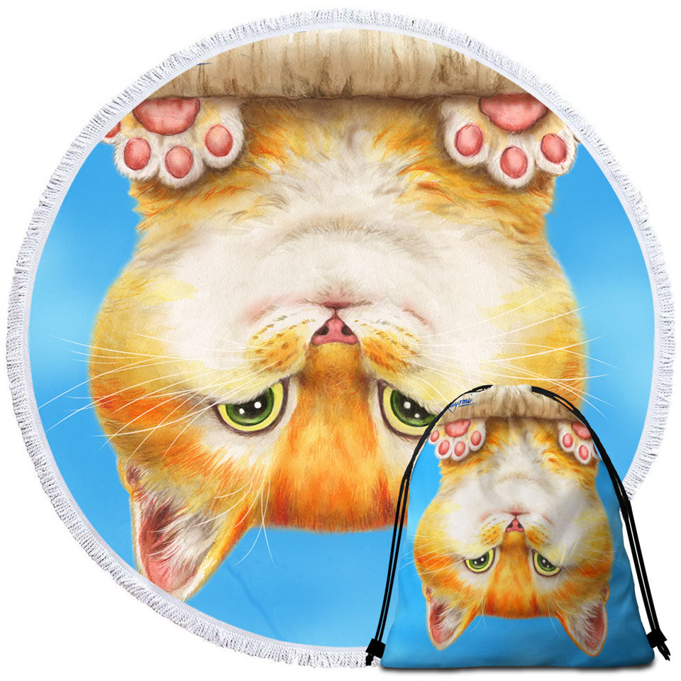 Funny and Cute Travel Beach Towel Ginger Cat on a Branch