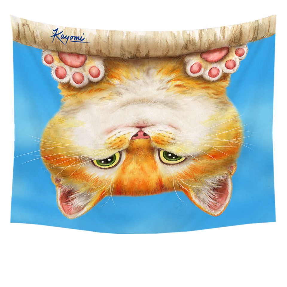 Funny and Cute Wall Tapestry Ginger Cat on a Branch
