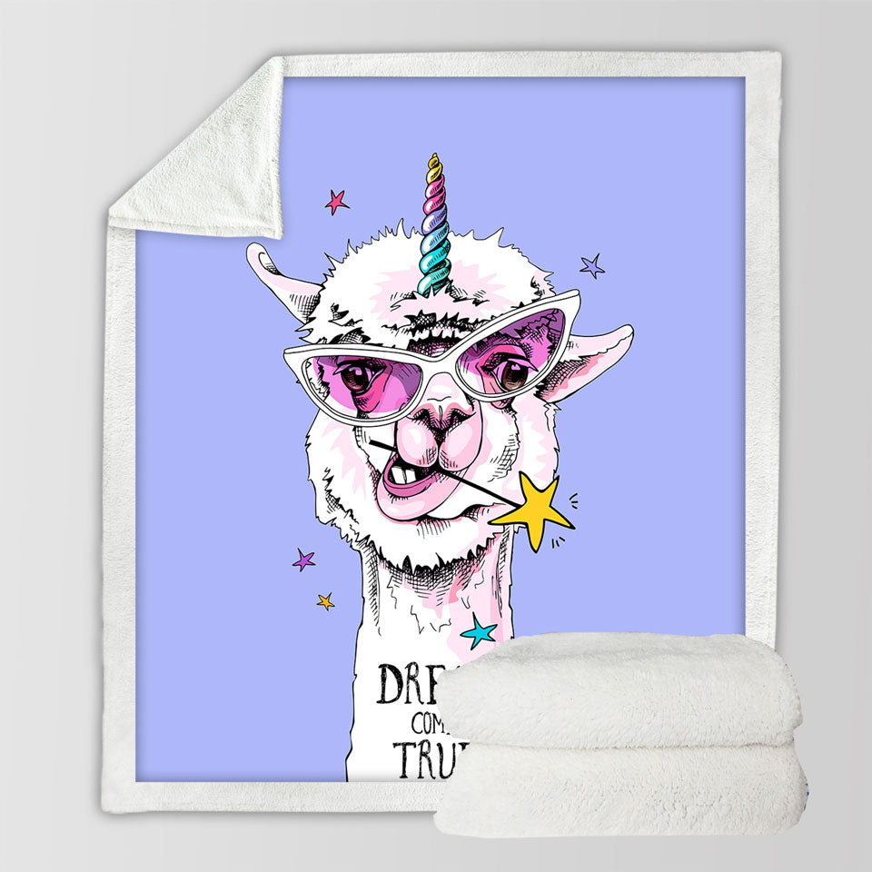 Funny and Positive Blankets Unicorn Llama