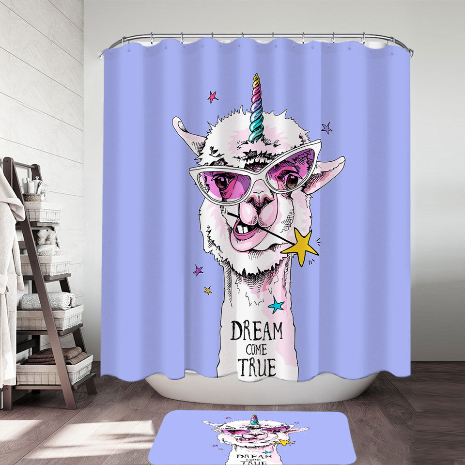 Funny and Positive Shower Curtains Unicorn Llama