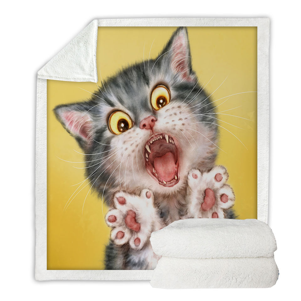 Funny throws Painted Cats Screaming Grey Kitten