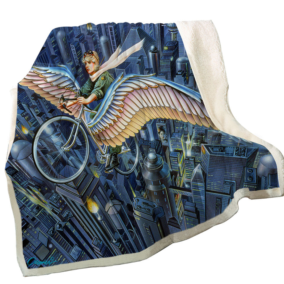 Future Icarus Bicycle Wings above the City Blankets