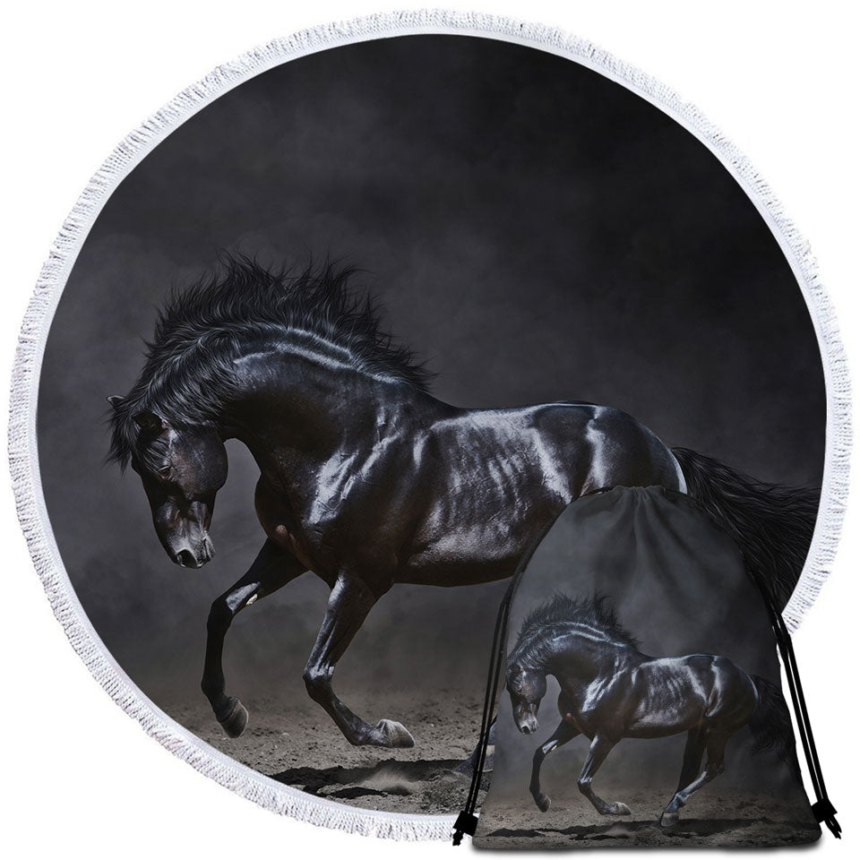 Galloping Black Horse Beach Towels for Guys