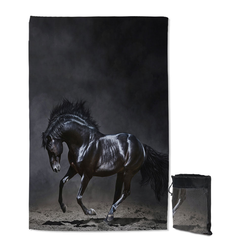 Galloping Black Horse Boys Beach Towels for Travel