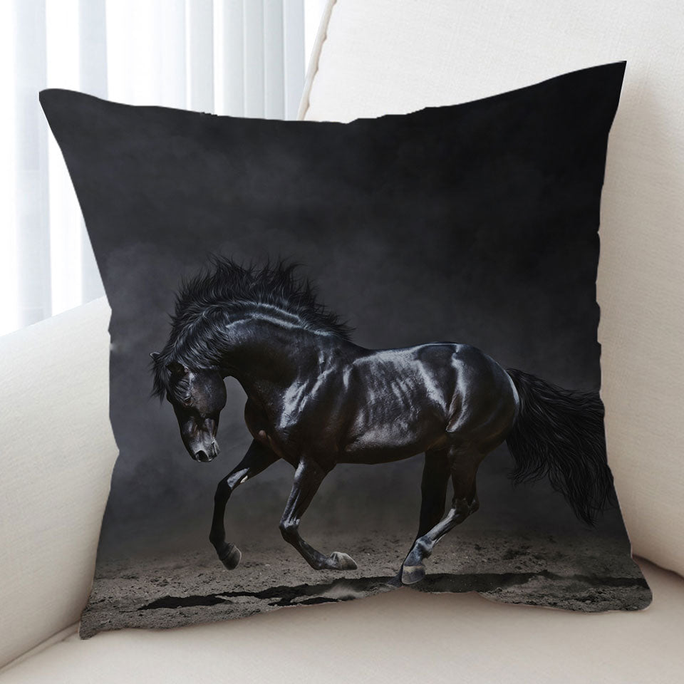 Galloping Black Horse Decorative Pillows