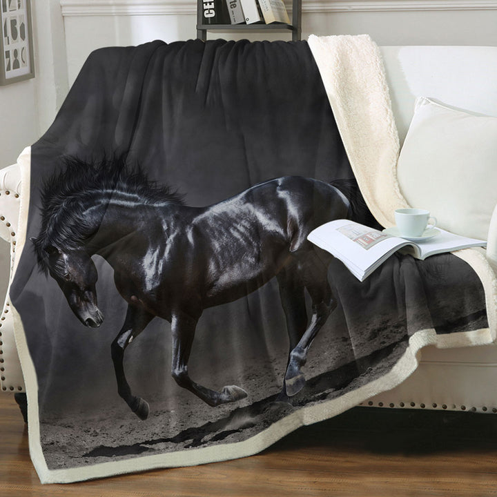 Galloping Black Horse Sofa Blankets