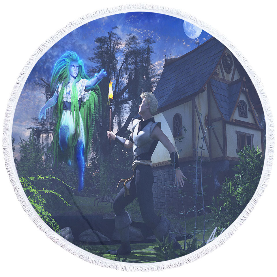 Ghostly Encounter Fiction Art Round Beach Towel