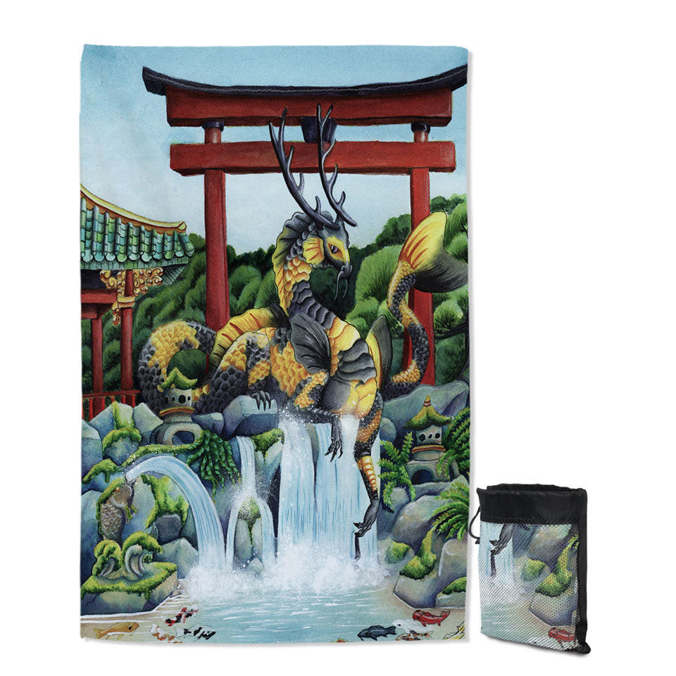 Giant Beach Towel The Japanese Emperor Koi Fish and Dragon