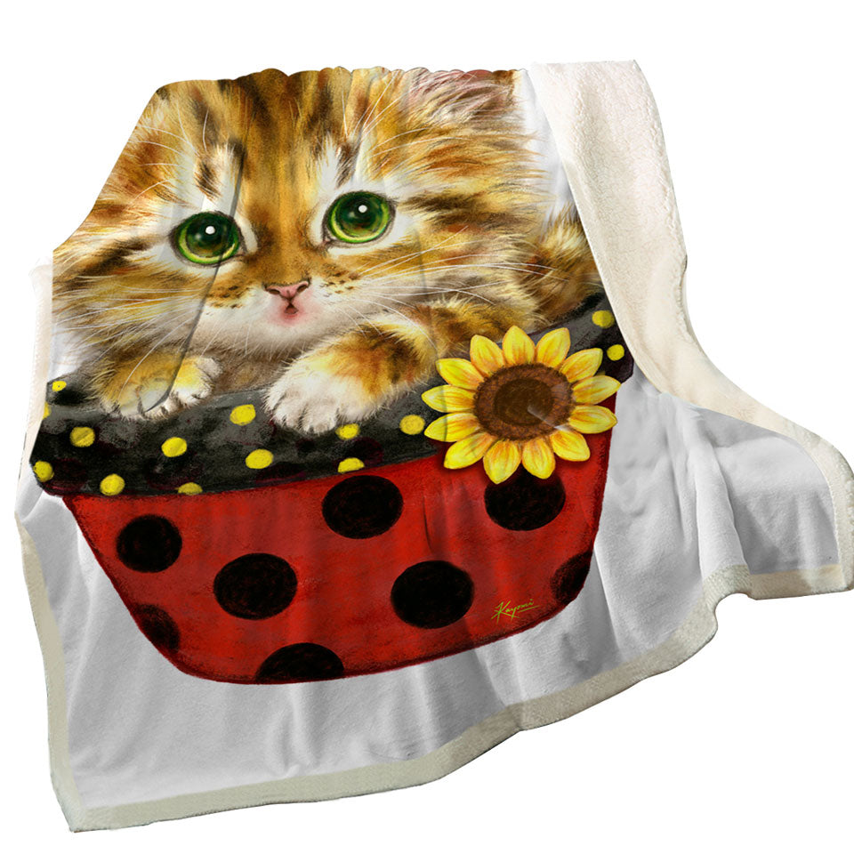 Ginger Tabby Kitten in Summer Flower Pot Sherpa Blanket