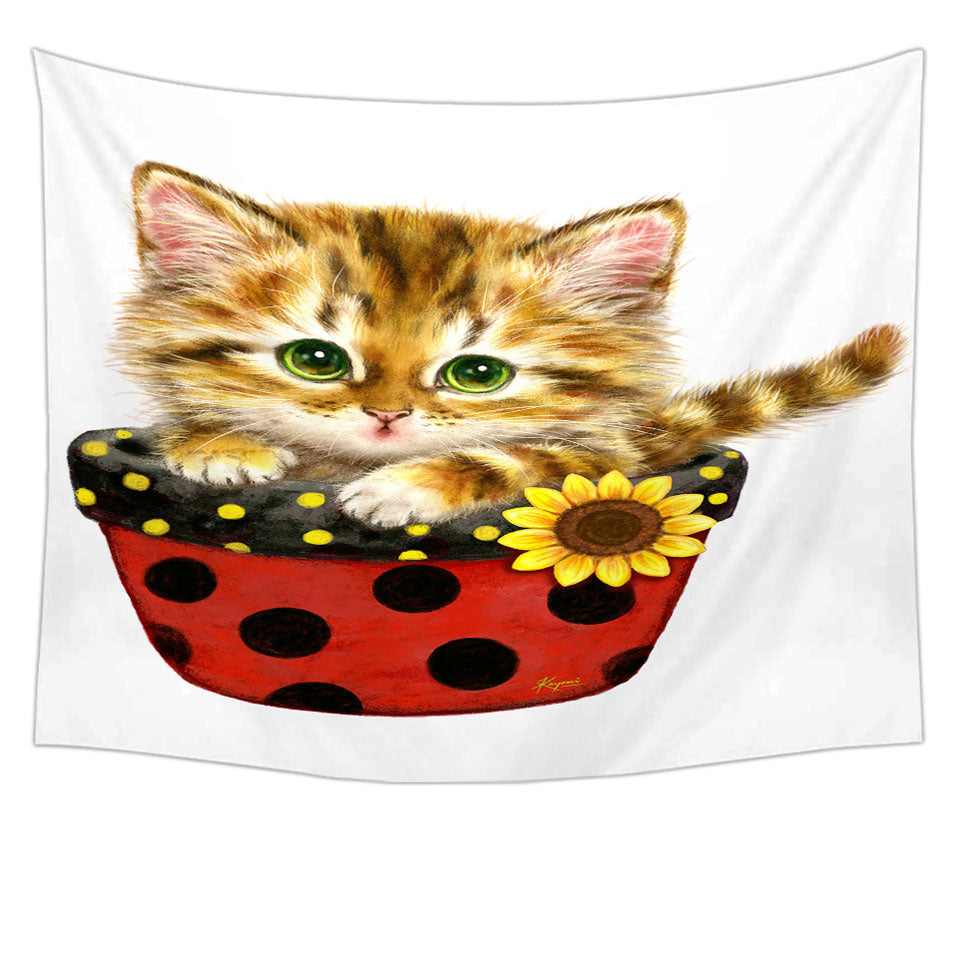 Ginger Tabby Kitten in Summer Flower Pot Tapestry