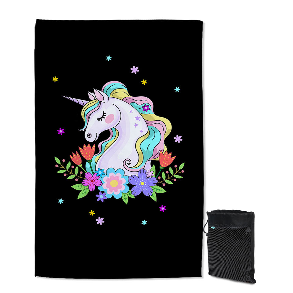 Girlish Beach Towels with Flowers and Unicorn